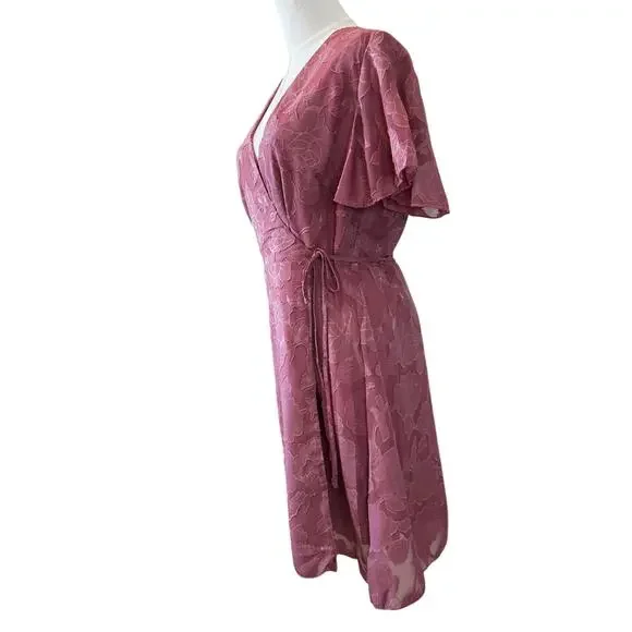 New CUPSHE Women's Rose Pink Aylin V-neck Flared Sleeve Mini Wrap Dress Size L - Picture 6 of 9